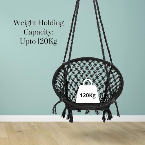 Swingzy Swing for Adults/Cotton Round Swing for Adults/Jhula for Adults/Perfect Round-Shaped Swing Chair/Swing for Balcony (Black, Without Accessories) - Image 4