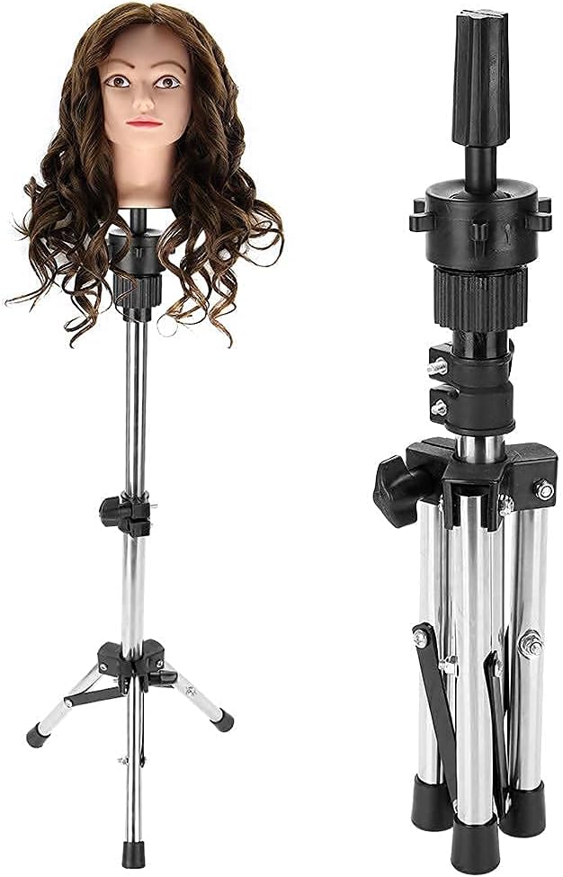 حامل رأس دمية GOTOTOP لتدريب تصفيف الشعر قابل للتعديل نموذج صالون حامل رأس دمية حامل شعر ثلاثي القوائم فضي