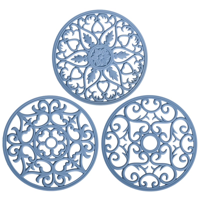 Smithcraft Smitchraft Silicone Trivets for Hot Dishes Pots  Pans NonStick Hot Pads Kitchen Quartz Countertops Silicone Pot Holders Mats Multiuse Carved Heat Resistant Mats for Counter  Table Set 3 Blue