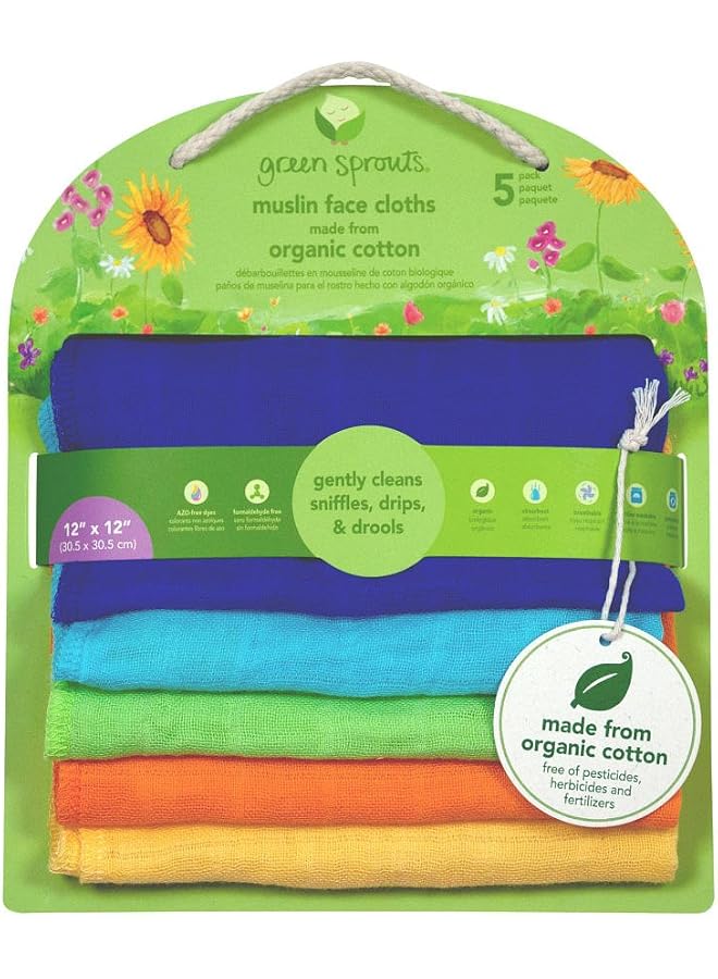 green sprouts Baby Muslin Face Cloths Organic Cotton Pack Of 5 5 Count - Image 3