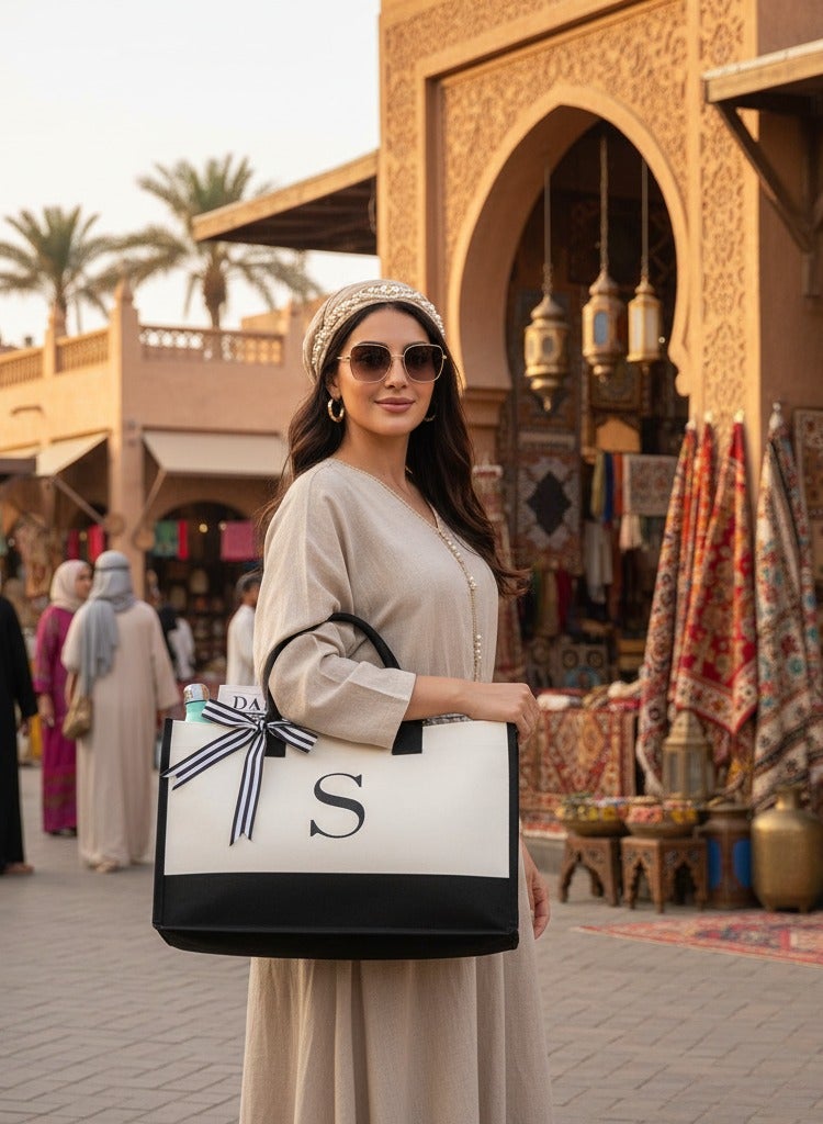 Skycare Initial Canvas Tote Bag, Beach Bag,grocery shopping bag, Monogrammed Gifts Bag for Wedding,Birthday, Mother's Day, Present for Women, Mom, Bridesmaids,Teachers - Image 2