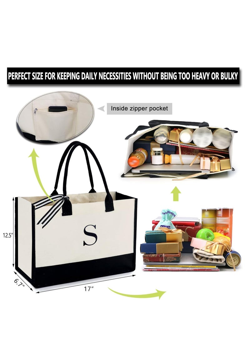 Skycare Initial Canvas Tote Bag, Beach Bag,grocery shopping bag, Monogrammed Gifts Bag for Wedding,Birthday, Mother's Day, Present for Women, Mom, Bridesmaids,Teachers - Image 3