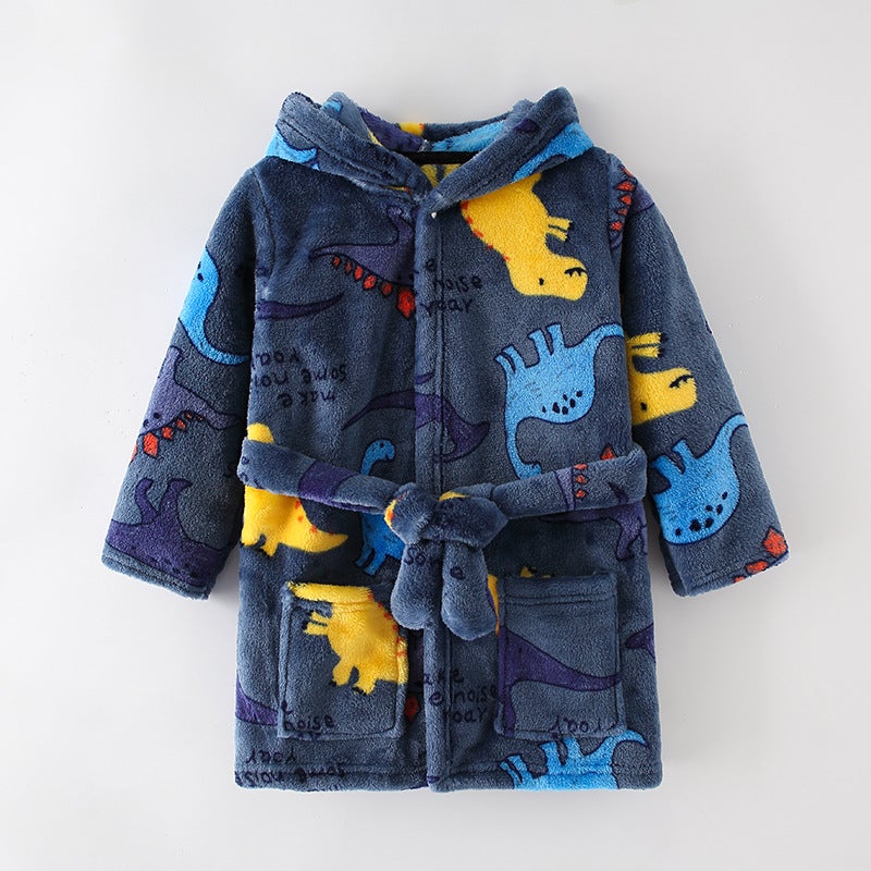 Children'S Bathrobe Flannel Baby Girl'S Home Clothes Cute Boy'S Pajamas Boy'S Girl'S Coral Fleece Nightgown - Image 1