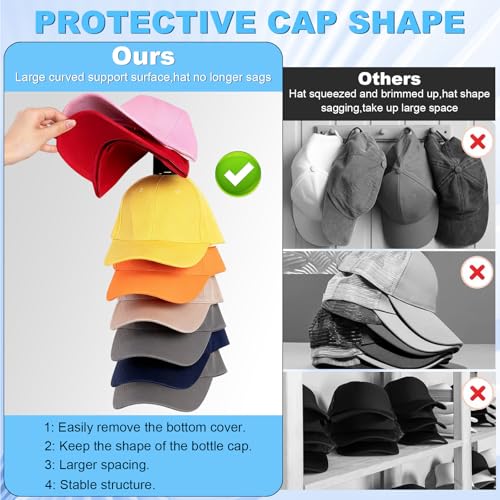 Eiito Hat Organizer for Baseball Caps, 2 Pack Strong Adhesive Hat Rack for Wall, Multilayer Hat Storage Display Holder, Wall Mounted Hat Hooks Hold up to 16 Hats for Closet Door and Bedroom (Black) - Image 3