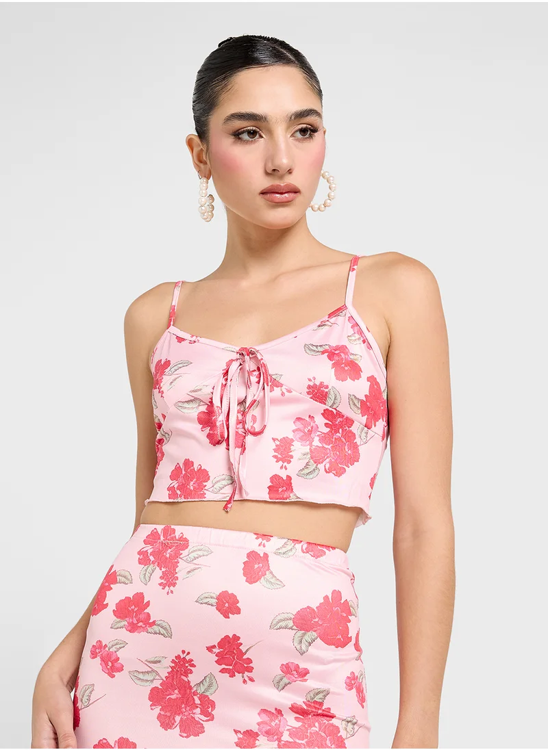 Ginger Cami Floral Mesh Crop Top & Maxi Skirt Co-Ord Set