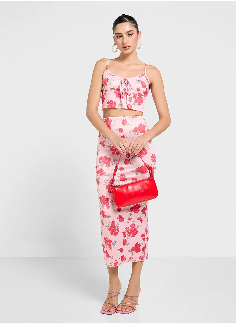 Ginger Cami Floral Mesh Crop Top & Maxi Skirt Co-Ord Set