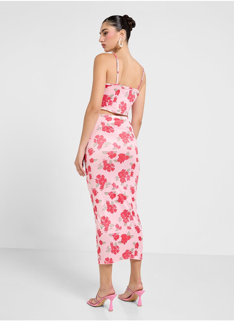 Ginger Cami Floral Mesh Crop Top & Maxi Skirt Co-Ord Set  - Image 2