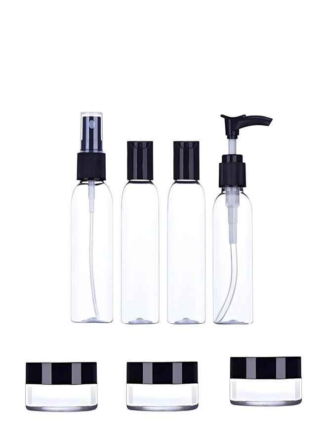 HIRKO Travel Bottles for Toiletries - Refillable Empty Mini Containers with Pouch- Travelling Accessories & Essentials Kit Set for Shampoo, Cosmetics, and More (7pcs) (Black) - Image 1