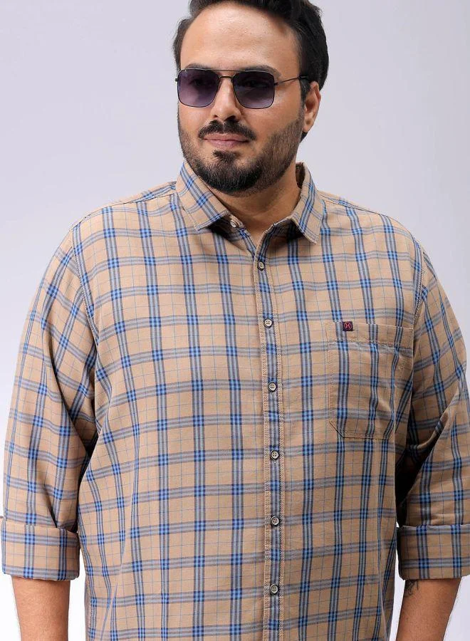 Men Plus Size Regular Fit Windowpane Checks Cutaway Collar Full Sleeves Casual Shirt