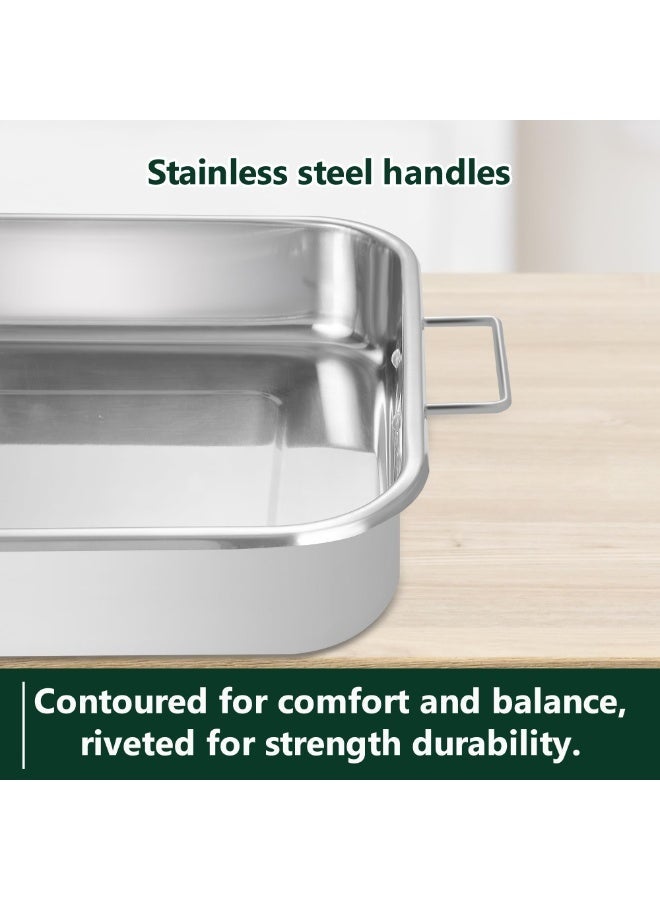 Stainless Steel Roasting Pan with Rack 40*30*6cm, Heavy Duty Turkey Roasting Baking Broiler Oven Pan with Handle for Oven, High Sided Easy to Clean Induction Roast Tray for Chicken, Vegetable, Lasagna - Image 3