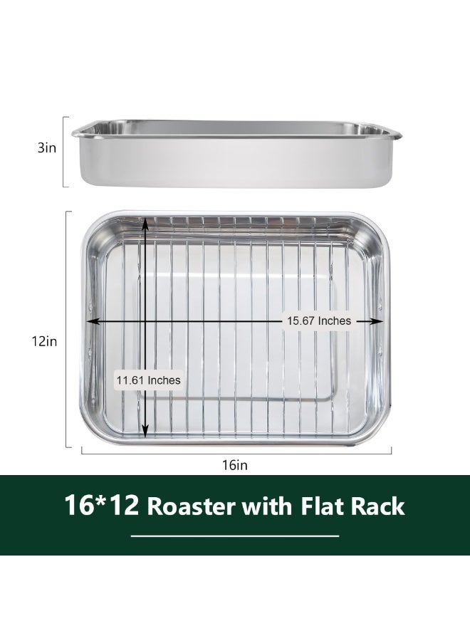 Stainless Steel Roasting Pan with Rack 40*30*6cm, Heavy Duty Turkey Roasting Baking Broiler Oven Pan with Handle for Oven, High Sided Easy to Clean Induction Roast Tray for Chicken, Vegetable, Lasagna - Image 2