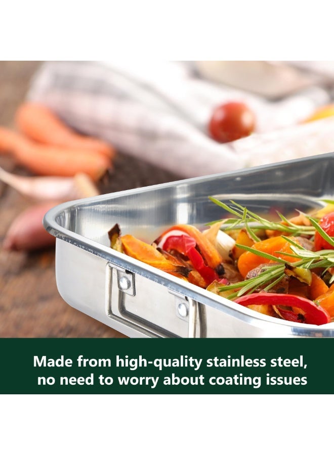 Stainless Steel Roasting Pan with Rack 40*30*6cm, Heavy Duty Turkey Roasting Baking Broiler Oven Pan with Handle for Oven, High Sided Easy to Clean Induction Roast Tray for Chicken, Vegetable, Lasagna - Image 5