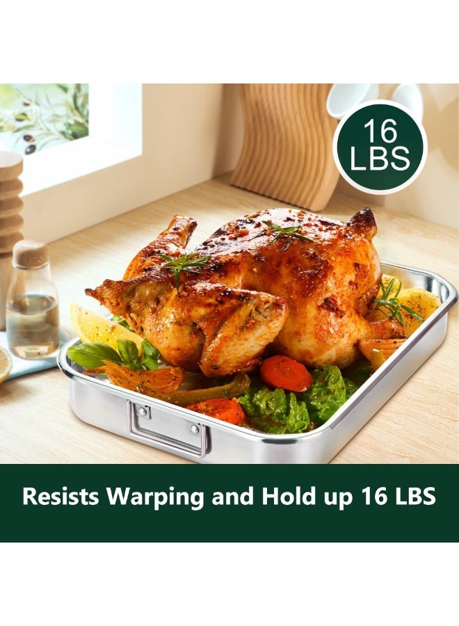 Stainless Steel Roasting Pan with Rack 40*30*6cm, Heavy Duty Turkey Roasting Baking Broiler Oven Pan with Handle for Oven, High Sided Easy to Clean Induction Roast Tray for Chicken, Vegetable, Lasagna - Image 4