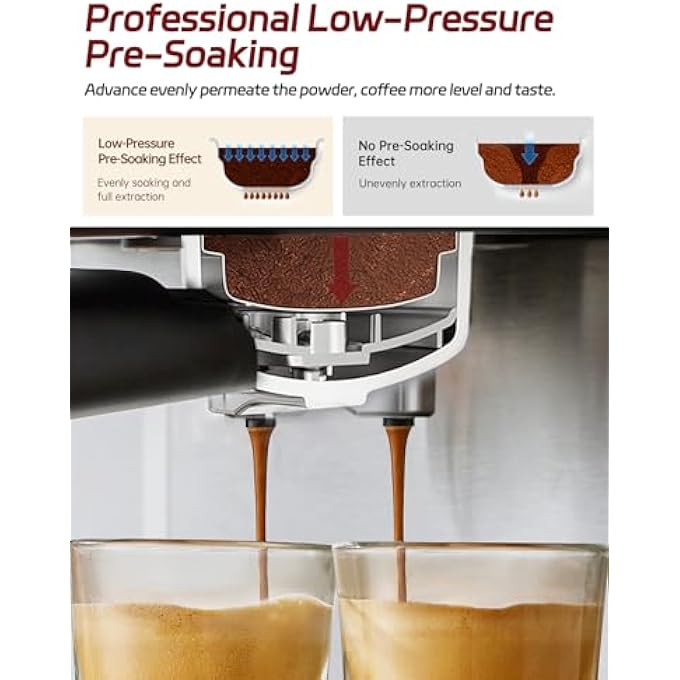 كافلف ماكينة صنع قهوة الإسبريسو مع مخفوق الحليب والبخار، ضغط مضخة 20 بار، ماكينة صنع الإسبريسو بشاشة لمس LCD للمنزل أو المكتب، ماكينة لاتيه كابتشينو 15 لتر - Image 5