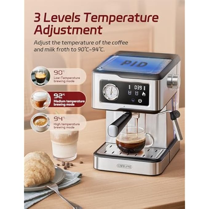 كافلف ماكينة صنع قهوة الإسبريسو مع مخفوق الحليب والبخار، ضغط مضخة 20 بار، ماكينة صنع الإسبريسو بشاشة لمس LCD للمنزل أو المكتب، ماكينة لاتيه كابتشينو 15 لتر - Image 3