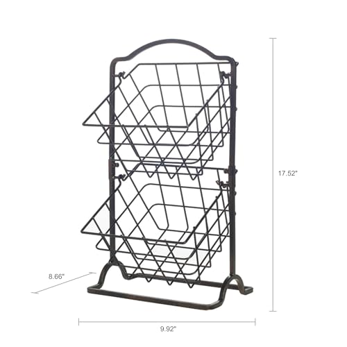 Gourmet Basics by Mikasa General Store 2-Tier Metal Countertop Fruit Storage Basket, Antique Black - Image 2