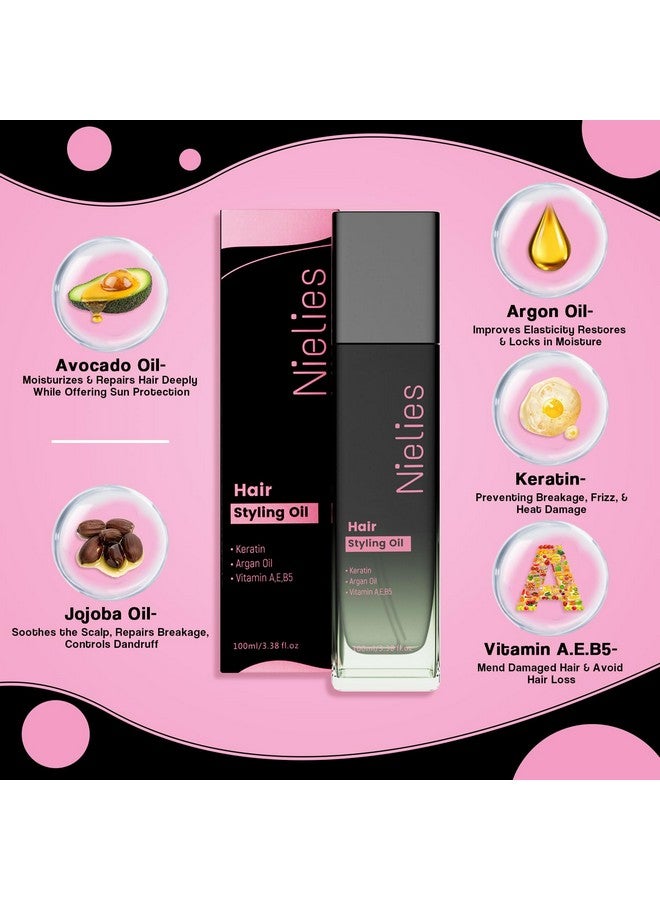 Nielies Hair Keratin Serum For Frizz & Dry Hair,Vitamin E Oil For Hair With Jojoba & Argan Oil,Best Anti Frizz Hair Serum, Leave In & Keratin Hair Treatments For Women & Men (Single, 3.38, Fl Oz)