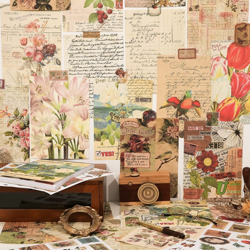 emmoolife 537pcs Vintage Washi Stickers and Papers for Scrapbooking, Ephemera Book for Journaling with Botanical Sticker and Scrapbook Decoupage Paper for Bullet Junk Journal, Scrapbooking Supplies for Adults - Image 5