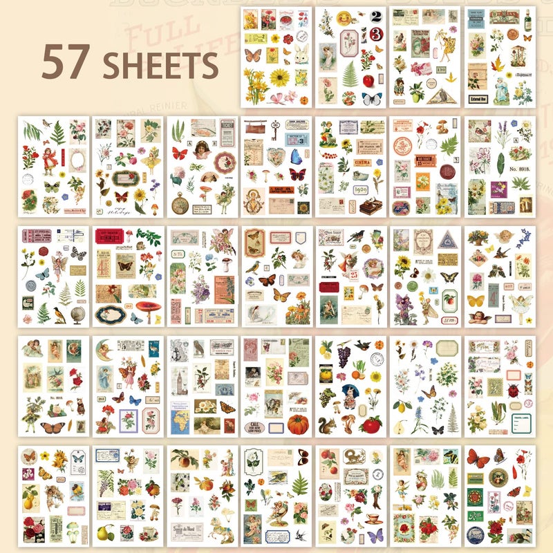 emmoolife 537pcs Vintage Washi Stickers and Papers for Scrapbooking, Ephemera Book for Journaling with Botanical Sticker and Scrapbook Decoupage Paper for Bullet Junk Journal, Scrapbooking Supplies for Adults - Image 3