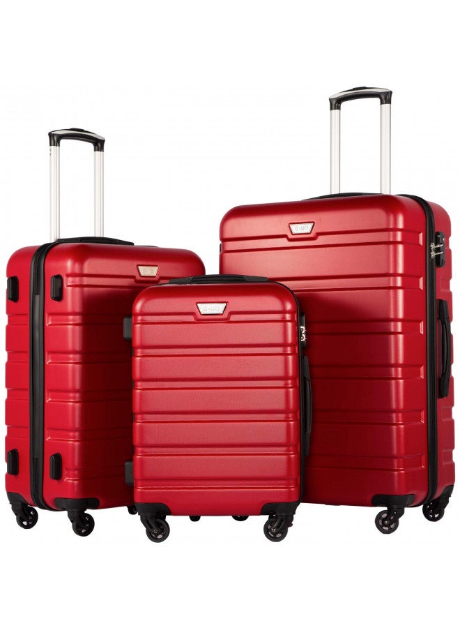 Coolife Luggage 3 Piece Set Suitcase Spinner Hardshell Lightweight TSA Lock (red, 3 piece set(20in24in28in)) - Image 1