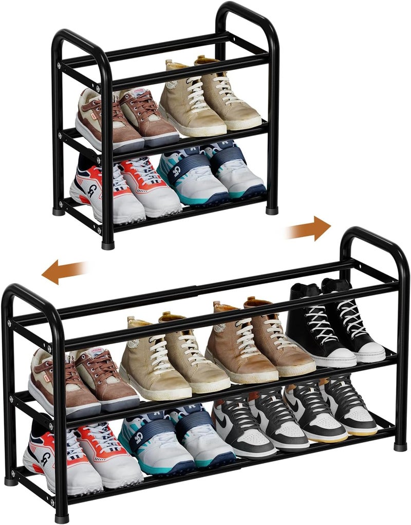 MWQ Shoe Rack Expandable 3 Tier, Adjustable Sturdy Metal Free Standing Shoe Shelf Storage for Small Space, Closet, Entryway, Black - Image 1