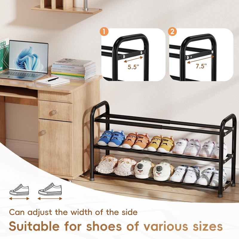 MWQ Shoe Rack Expandable 3 Tier, Adjustable Sturdy Metal Free Standing Shoe Shelf Storage for Small Space, Closet, Entryway, Black - Image 4