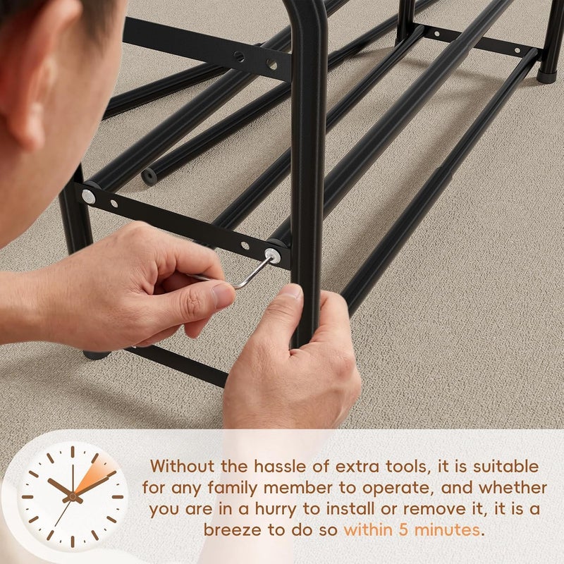 MWQ Shoe Rack Expandable 3 Tier, Adjustable Sturdy Metal Free Standing Shoe Shelf Storage for Small Space, Closet, Entryway, Black - Image 5
