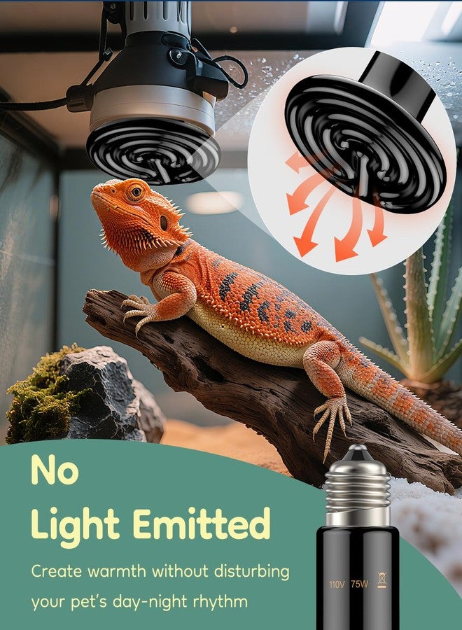 باوفلي باعث حرارة سيراميكي Pawfly بقوة 75 واط وقاعدة E26 للزواحف، مصباح حراري للزواحف بدون ضوء، مصباح حراري سيراميكي بالأشعة تحت الحمراء للبرمائيات والدجاج والثعابين والسحالي، مصباح حراري سيراميكي، سخان قفص حضانة الحيوانات الأليفة - Image 2