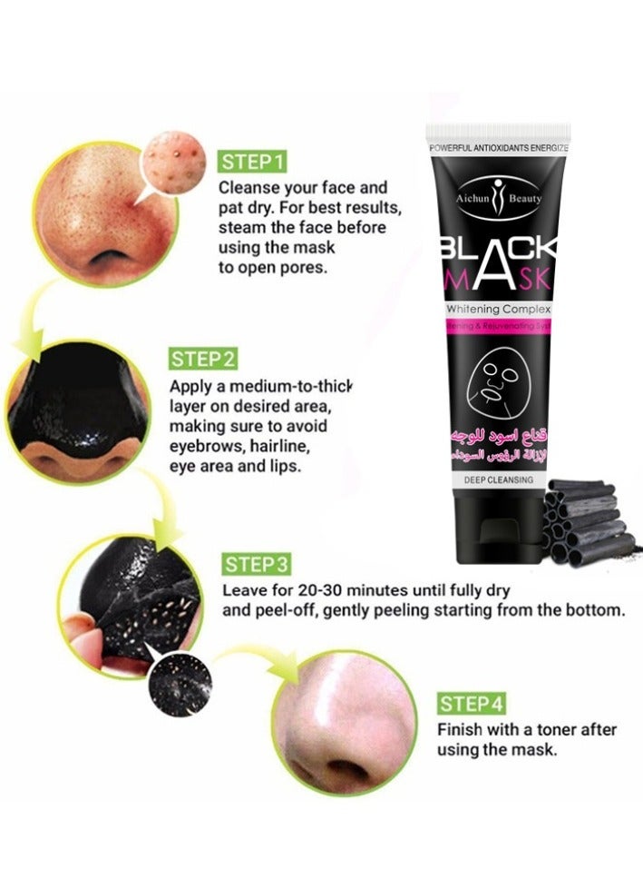 Aichun beauty Black Mask Whitening Complex Deep Cleansing Peel Off Face Mask 100ml Blackhead Remover Pore Cleaner for Men and Women All Skin Types - Image 2