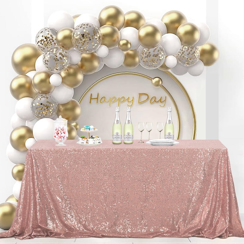 OQSC OQSQ Rosegold Rectangle Sequin Tablecloth - 60x102 inch, Glitter Drape Table Cloth, Sparkle Sequence Table Overlays for Wedding Birthday Party Baby Bridal Shower - Image 1