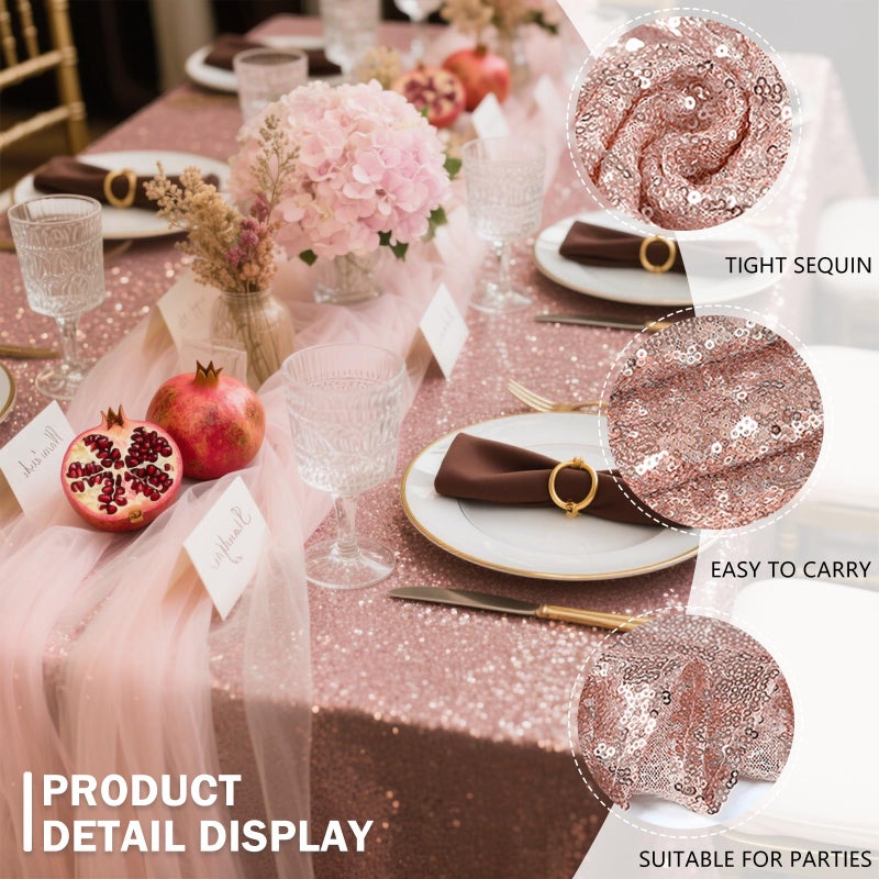 OQSC OQSQ Rosegold Rectangle Sequin Tablecloth - 60x102 inch, Glitter Drape Table Cloth, Sparkle Sequence Table Overlays for Wedding Birthday Party Baby Bridal Shower - Image 2