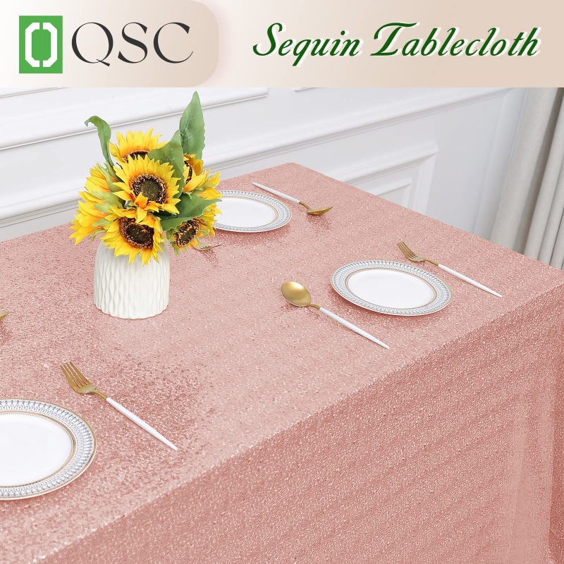 OQSC OQSQ Rosegold Rectangle Sequin Tablecloth - 60x102 inch, Glitter Drape Table Cloth, Sparkle Sequence Table Overlays for Wedding Birthday Party Baby Bridal Shower - Image 5