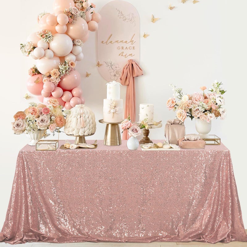 OQSC OQSQ Rosegold Rectangle Sequin Tablecloth - 60x102 inch, Glitter Drape Table Cloth, Sparkle Sequence Table Overlays for Wedding Birthday Party Baby Bridal Shower - Image 4