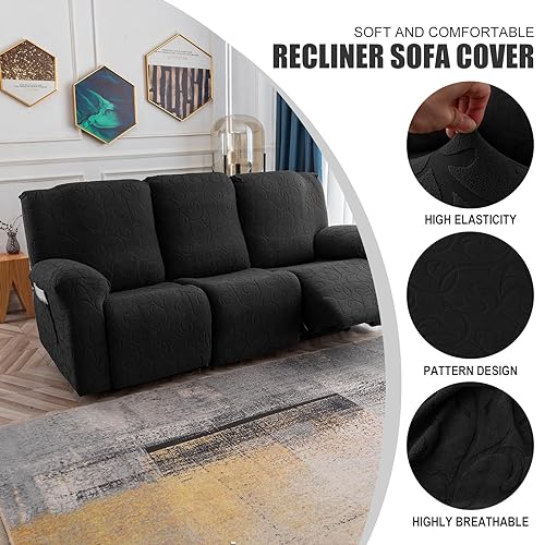 YUEANG Recliner Sofa Covers Sectional Couch Cover for Reclining Couch 3 Seat, 5-Pieces 3 Cushion Sofa Stretch Recliner Sofa Slipcover, Soft Jacquard Furniture Dog Couch Cover Protector - Image 2