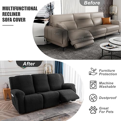 YUEANG Recliner Sofa Covers Sectional Couch Cover for Reclining Couch 3 Seat, 5-Pieces 3 Cushion Sofa Stretch Recliner Sofa Slipcover, Soft Jacquard Furniture Dog Couch Cover Protector - Image 4