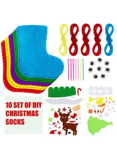 Civaner 10 Pieces Felt Christmas Craft Diy Christmas Felt Stockings With Ornaments Handmade Xmas Felt Stocking Sewing Kit For Kids Santa Snowman Reindeer Decoration Tree Wall Door Hanging Present  - Image 3