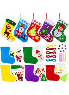 Civaner 10 Pieces Felt Christmas Craft Diy Christmas Felt Stockings With Ornaments Handmade Xmas Felt Stocking Sewing Kit For Kids Santa Snowman Reindeer Decoration Tree Wall Door Hanging Present  - Image 1