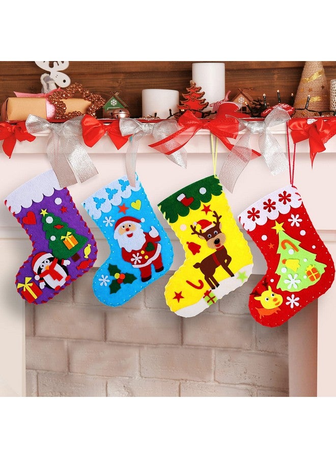 Civaner 10 Pieces Felt Christmas Craft Diy Christmas Felt Stockings With Ornaments Handmade Xmas Felt Stocking Sewing Kit For Kids Santa Snowman Reindeer Decoration Tree Wall Door Hanging Present - Image 2