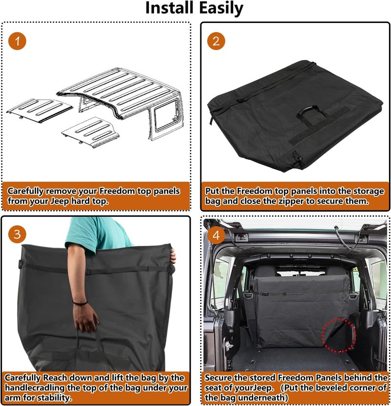 Opall Hard Top Freedom Top Panels Storage Bag for All 2007-2025 Jeep Wrangler JK JKU JL JLU Sports Sahara Freedom Rubicon Unlimited Gladiator JT 2 and 4 Doors - Image 5