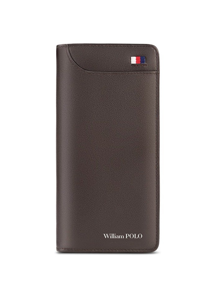 WilliamPolo Long Wallet Genuine Leather Handbag Men's Wallet Zipper Leather Clip Business Multi functional Handbag