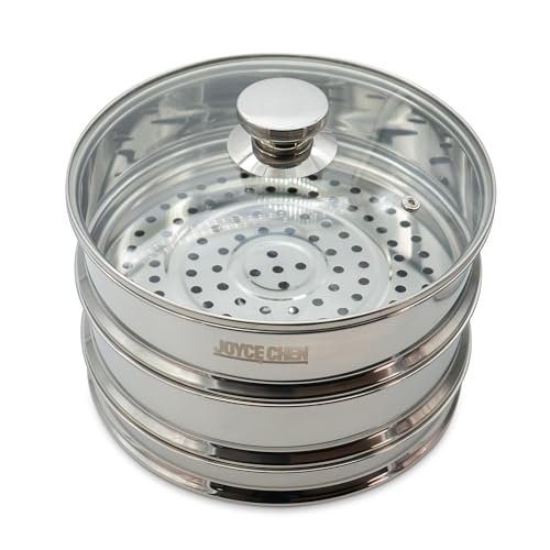 Joyce Chen 10Inch Stainless Steel TwoTier Steamer with Glass Lid Wok Adapter Ring 304 Stainless Steel Dishwasher Safe - Image 1