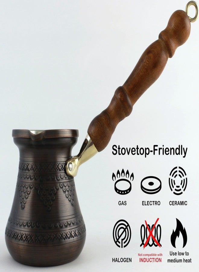 DEDE Copper - PCZ Series (Medium-10 fl.oz) Thickest Solid Copper Engraved Turkish Greek Arabic Coffee Pot with Wooden Handle, Stovetop Coffee Maker Cezve Jezve Jazva Ibrik Briki (Antique Copper) - Image 2