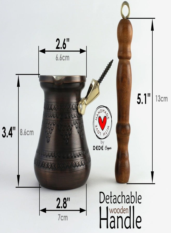 DEDE Copper - PCZ Series (Medium-10 fl.oz) Thickest Solid Copper Engraved Turkish Greek Arabic Coffee Pot with Wooden Handle, Stovetop Coffee Maker Cezve Jezve Jazva Ibrik Briki (Antique Copper) - Image 4
