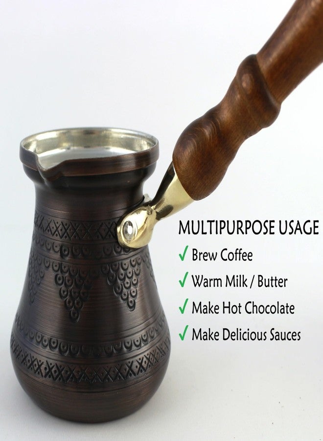 DEDE Copper - PCZ Series (Medium-10 fl.oz) Thickest Solid Copper Engraved Turkish Greek Arabic Coffee Pot with Wooden Handle, Stovetop Coffee Maker Cezve Jezve Jazva Ibrik Briki (Antique Copper) - Image 3