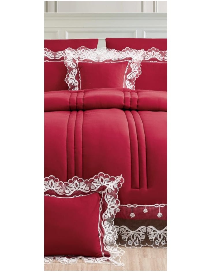 Red Rose - A double and a half bed sheet with a lace design to add beauty and elegance to your room decor, 5 pieces, quilt size 170*220 cm - Image 1