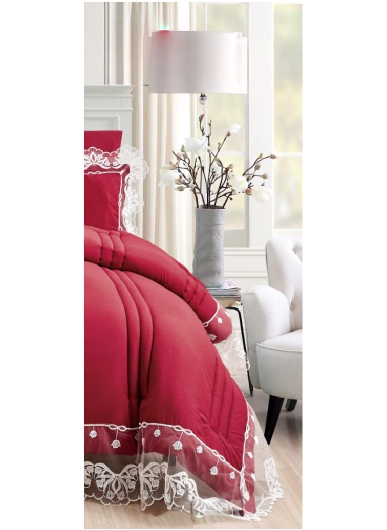Red Rose - A double and a half bed sheet with a lace design to add beauty and elegance to your room decor, 5 pieces, quilt size 170*220 cm - Image 1