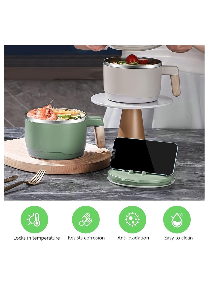 SYOSI - Ramen Bowl Set Stainless Steel Ramen Bowl Bowl, Japanese Soup Bowl, 1000 ml Ramen Bowl with Lid, Double Insulated Sealed Bowl, Traditional Japanese Tableware (Green) - Image 1