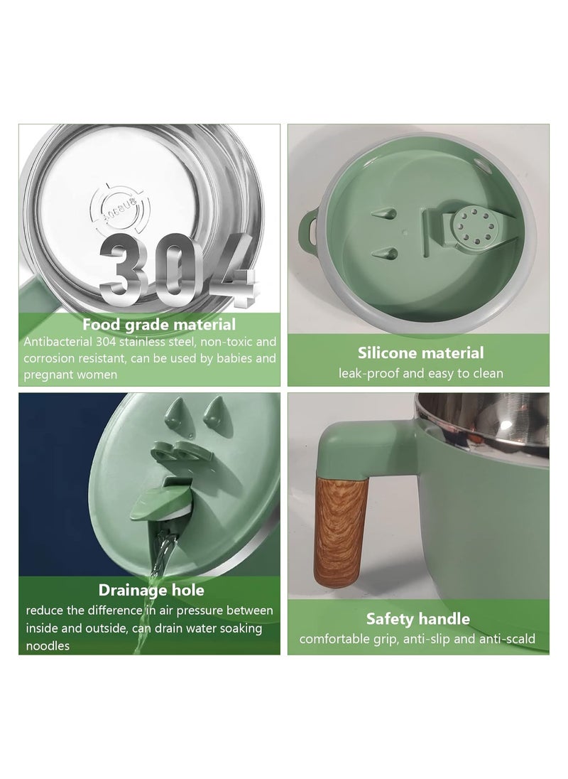 SYOSI - Ramen Bowl Set Stainless Steel Ramen Bowl Bowl, Japanese Soup Bowl, 1000 ml Ramen Bowl with Lid, Double Insulated Sealed Bowl, Traditional Japanese Tableware (Green) - Image 1