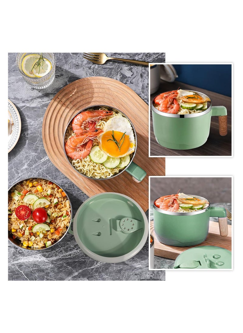 SYOSI - Ramen Bowl Set Stainless Steel Ramen Bowl Bowl, Japanese Soup Bowl, 1000 ml Ramen Bowl with Lid, Double Insulated Sealed Bowl, Traditional Japanese Tableware (Green) - Image 1