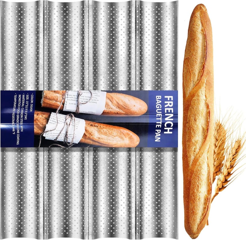 GGC Baguette French pan, 4-Loaf Bread Pan with Nonstick Perforated Grade Coating for Baking Crispy Baguette Breads - Image 1